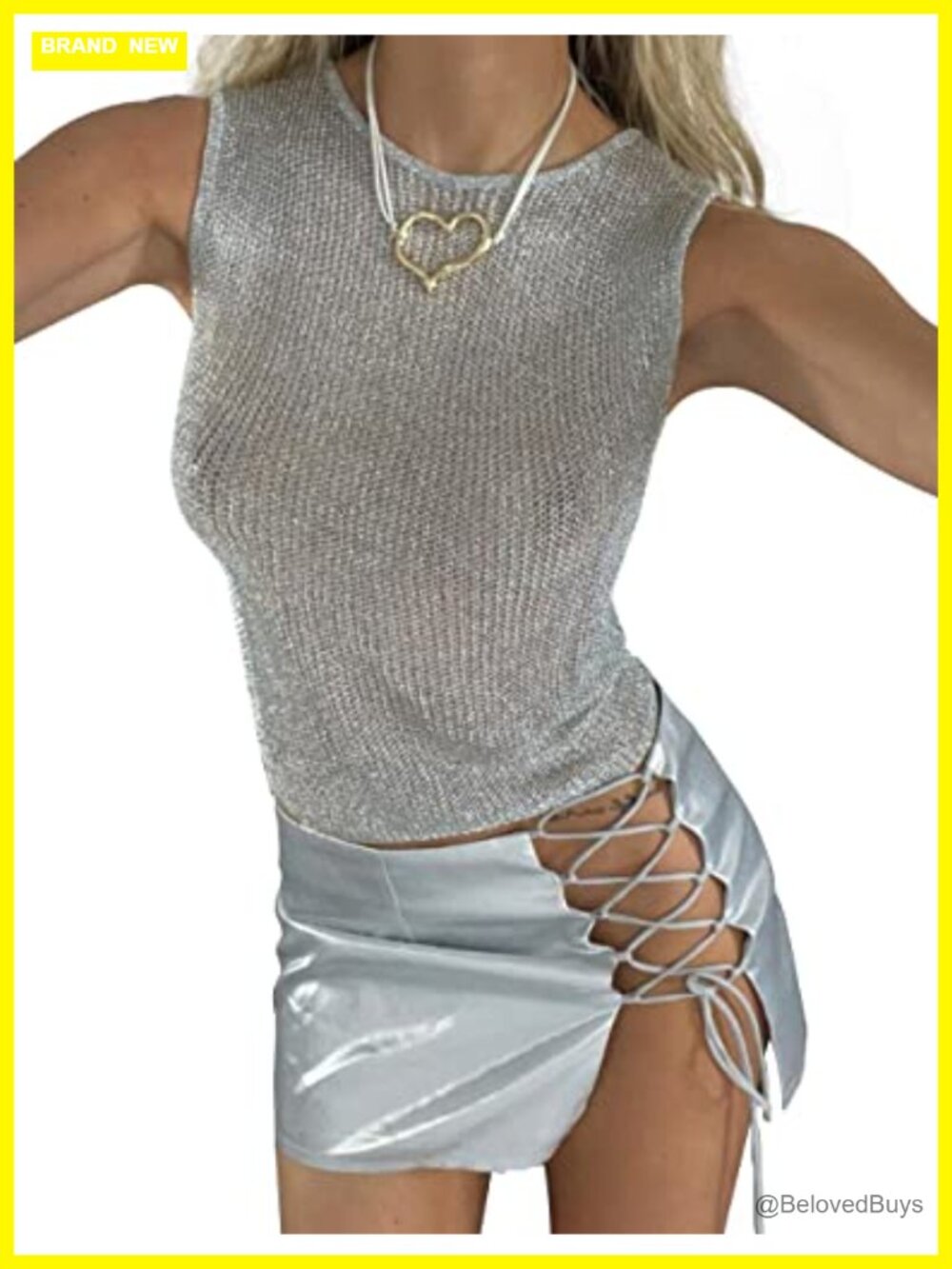 Women's Sheer Mesh Fishnet Cropped Tank Top Sleeveless Slim Fit Going Out